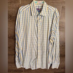 Robert Graham Yellow and Blue Striped Shirt